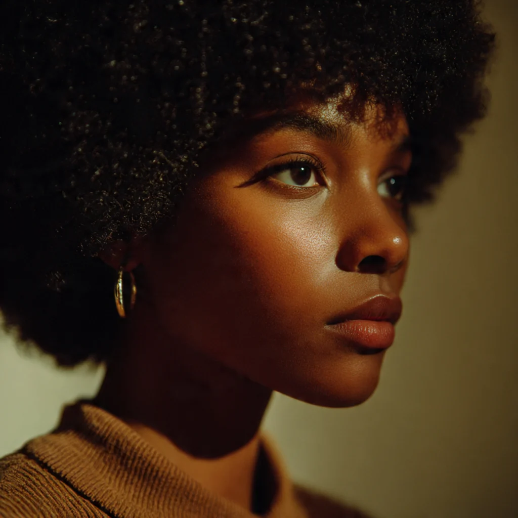 Short Afro with Curved Bangs