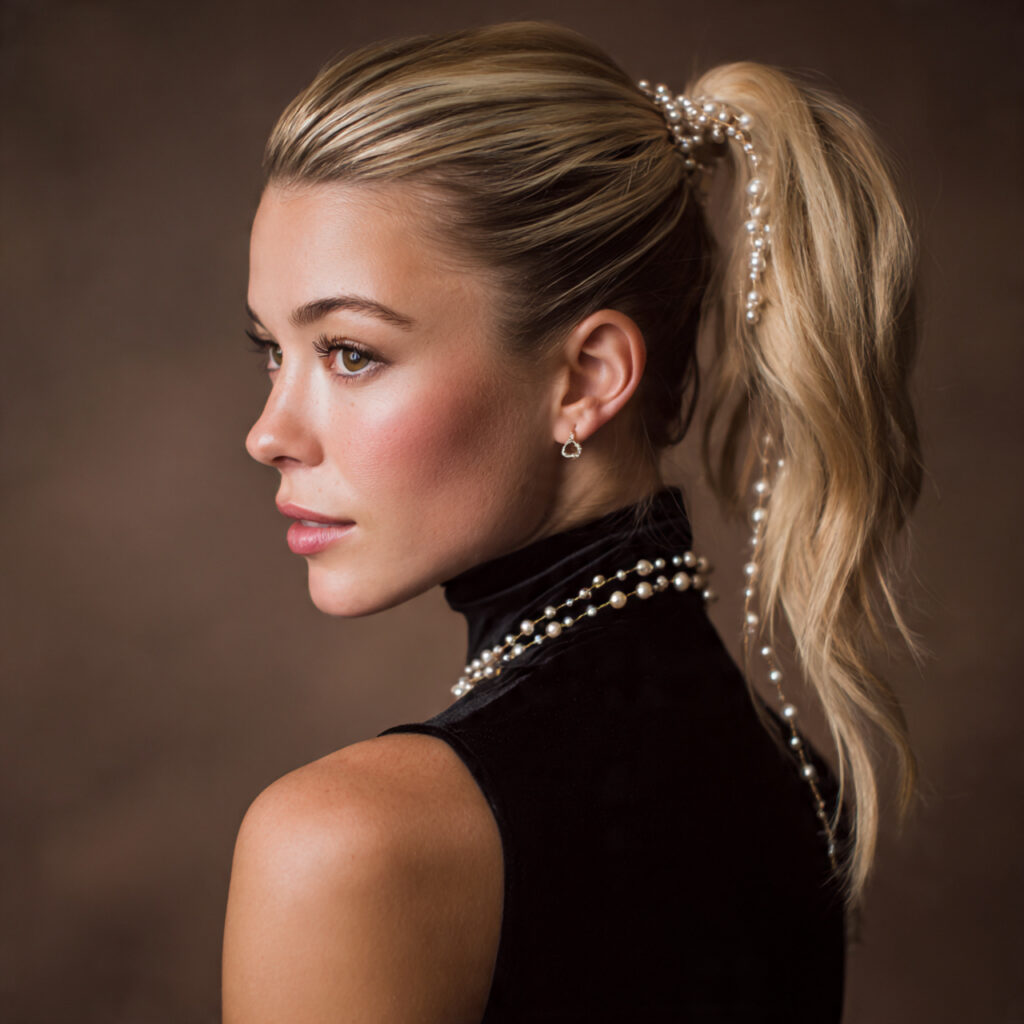 Ponytail with pearl holiday ideas