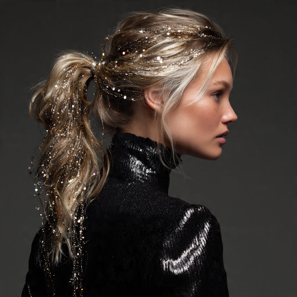 Ponytail with tinsel accents ideas