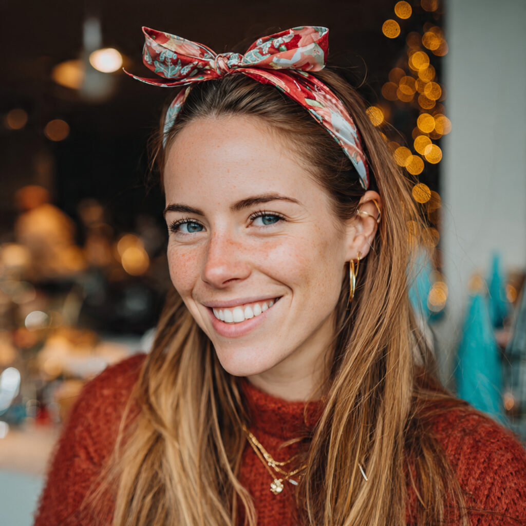 Holiday headband hairstyle idea for long hair
