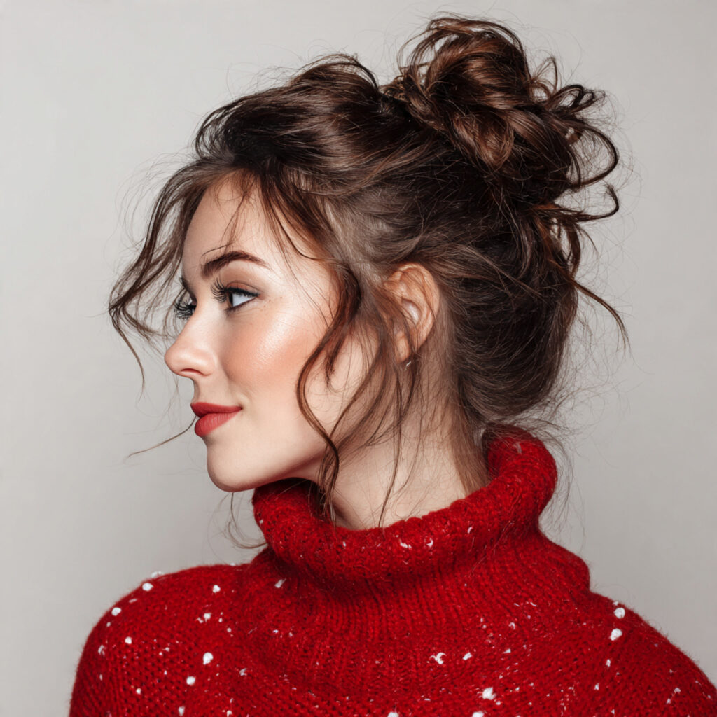 Textured Christmas bun hairstyle ideas
