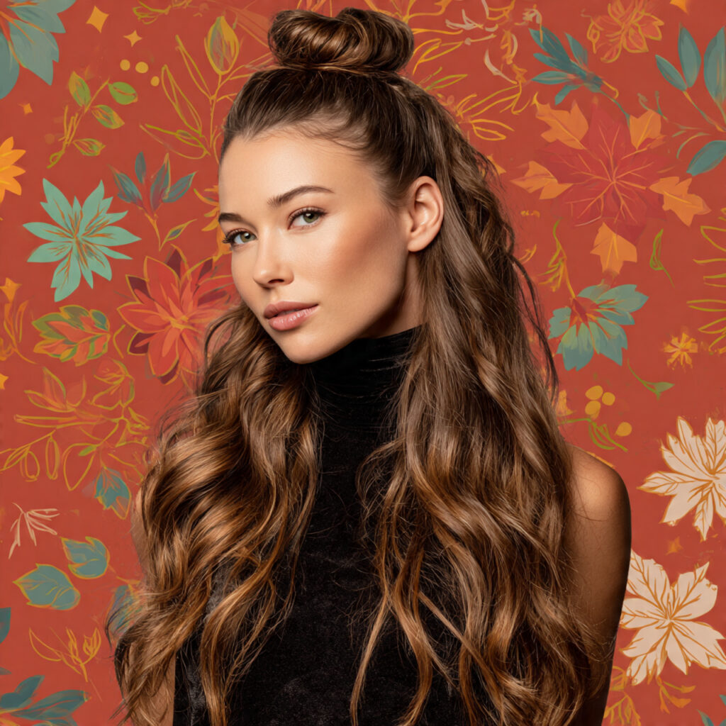 Half-up holiday hairstyle idea for long hair