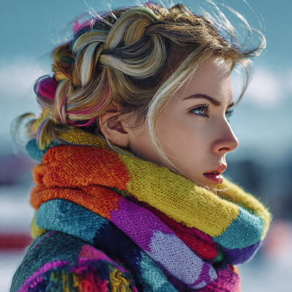 Chunky Scarf-Wrapped Braid Style