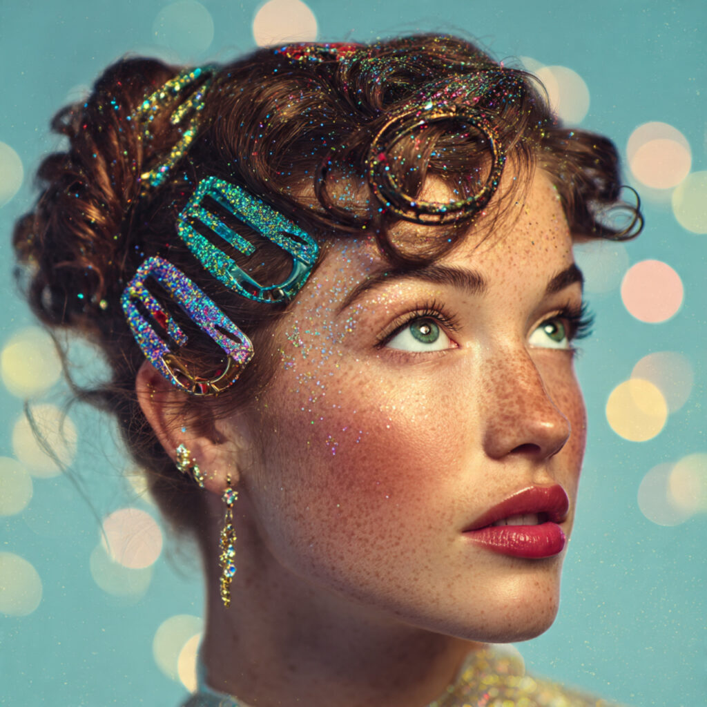 Glitter Hair Clip Christmas Hairstyle Ideas