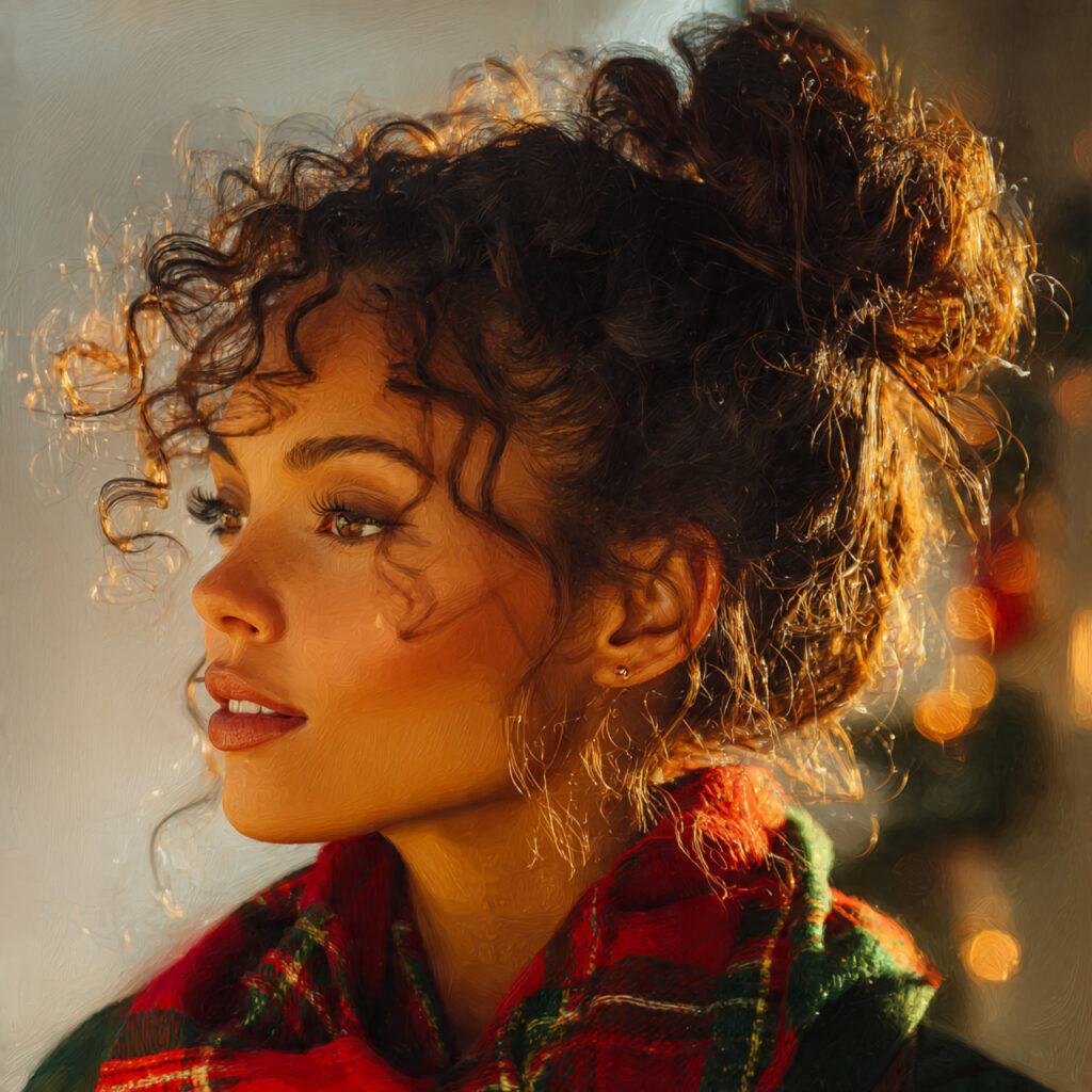 Curly Christmas bun hairstyle ideas