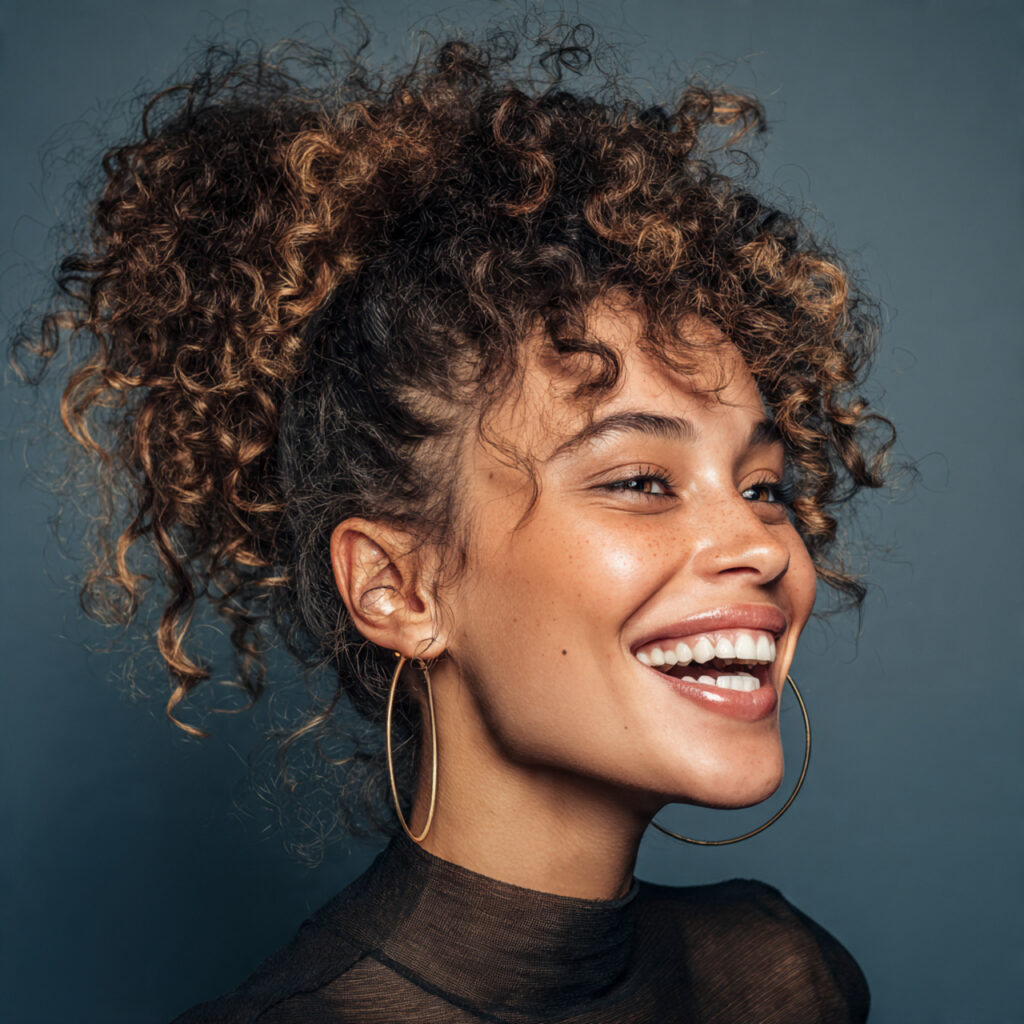high quality close up of a unique curly woman