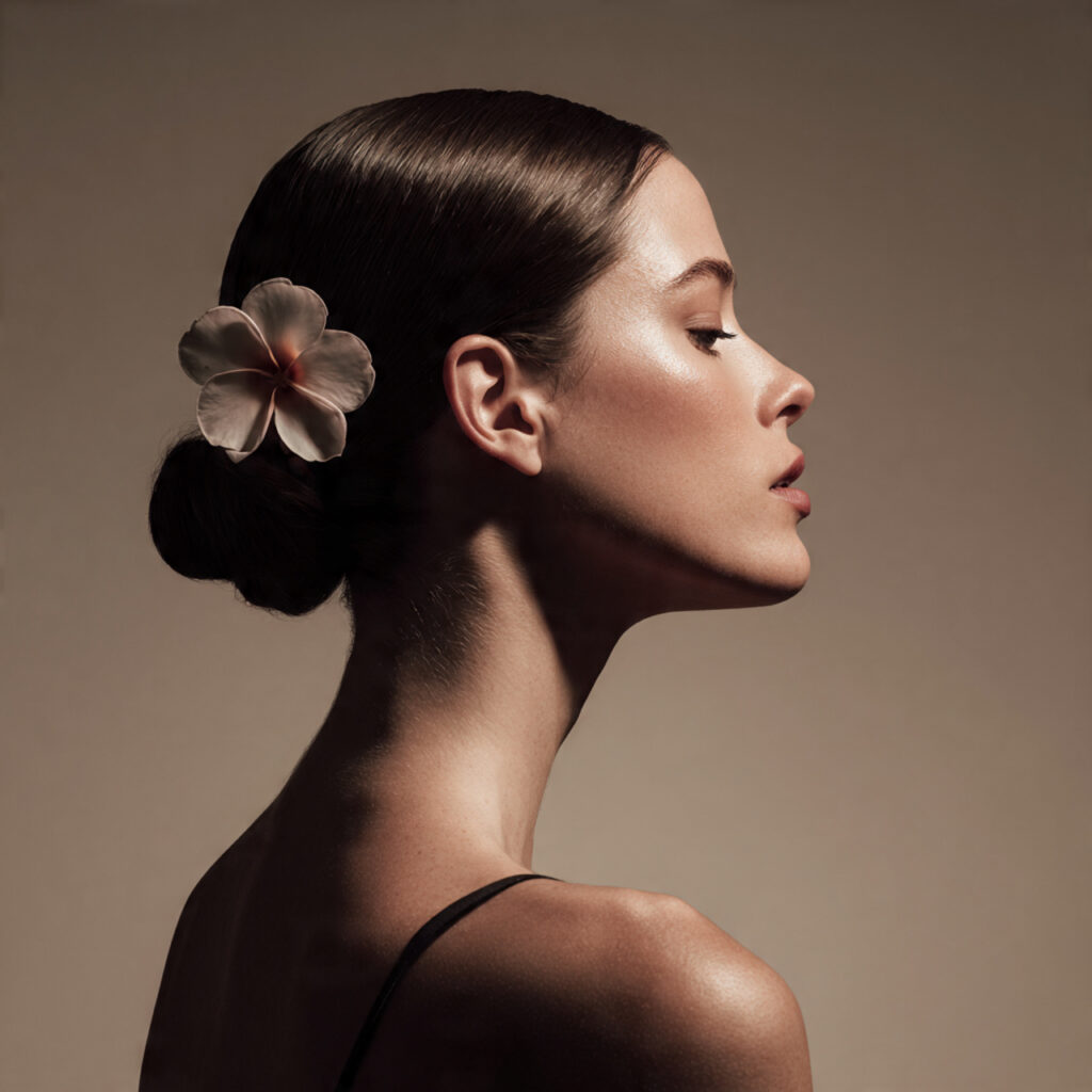 Sleek Low Bun With Bloom Idea