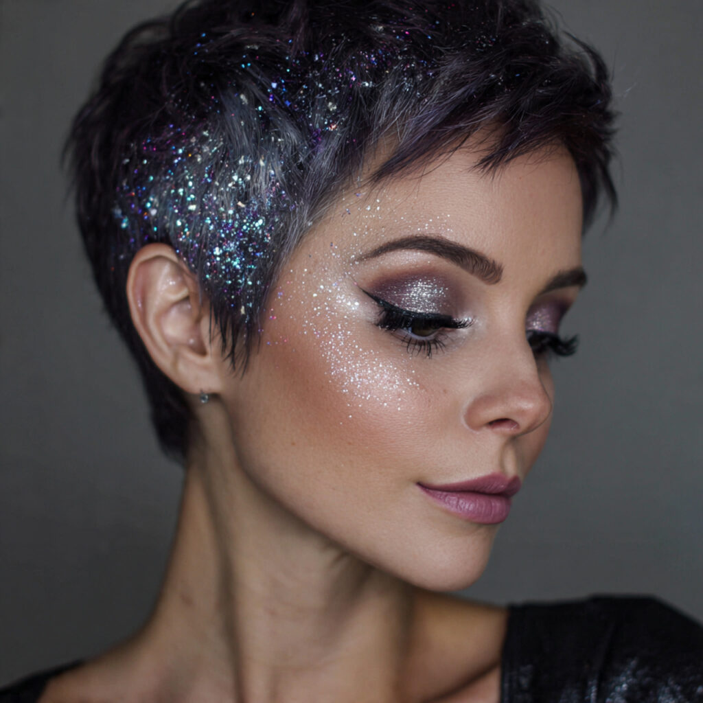 Short Hair with Starry Glitter Roots