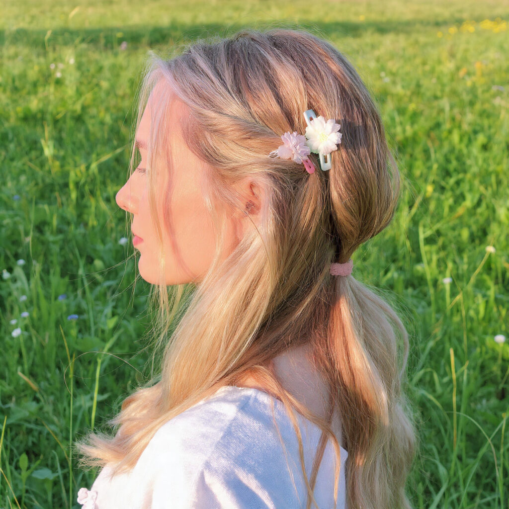 Loose Waves with Floral Clips Hairstyle Idea